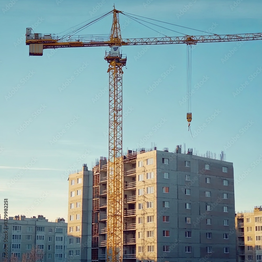 Tower Crane on building construction. Construction crane on Housing. Construction site, Multi Storey Residential Buildings construction. Formworks. Modern Townhome building. Modern House building. Tower Crane on building construction. Construction crane on Housing. Construction site, Multi Storey Residential Buildings construction. Formworks. Modern Townhome building. Modern House building.