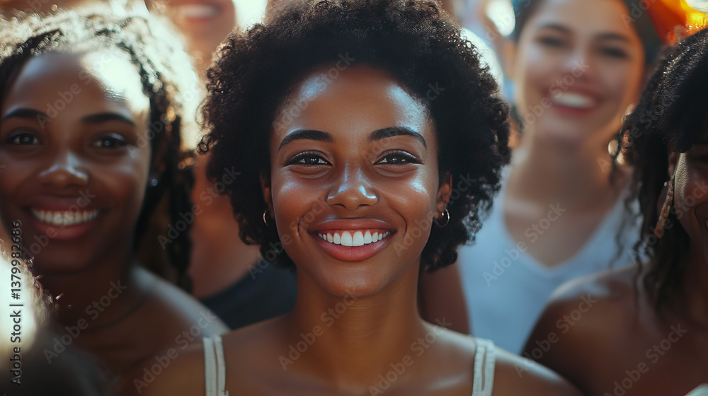 Fototapeta premium black woman in multiethnic group