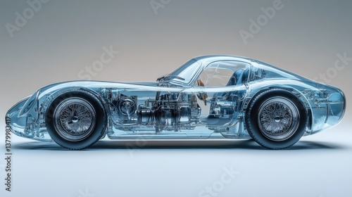 A transparent blue illustration showing an internal view of a car