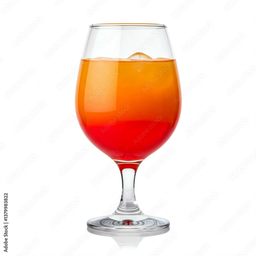orange and red layered cocktail in glass on white background orange and red layered cocktail in glass on white background