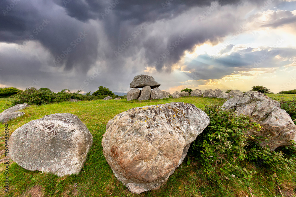 A tomb at Carrowmore Megalithic Cemetery located near Sligo town on the Coolera Peninsula in County Sligo, Ireland