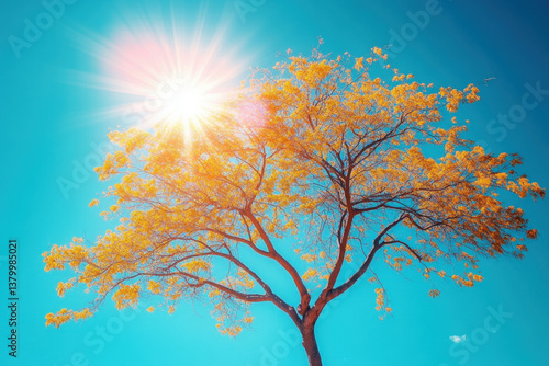 A vibrant tree under a brig...