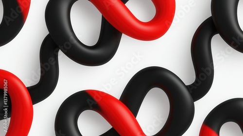 Abstract Pattern of Curved Tubes in Red and Black on a White Background Creating Modern Design
