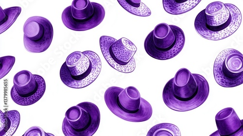 Vibrant Purple Hat Pattern on White Background for Creative Design and Fashion Projects