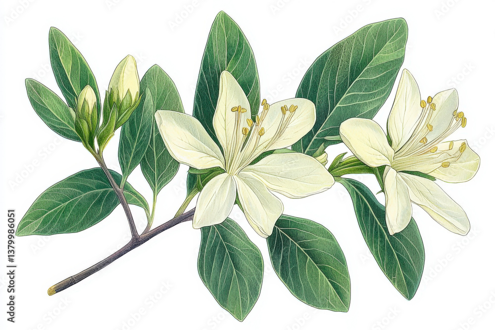 An illustration of Sassafras albidum, showcasing its unique leaves and flowers