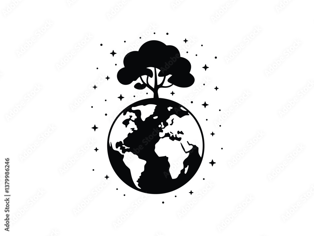 Fototapeta premium Earth Tree Growth Silhouettes Vector Set