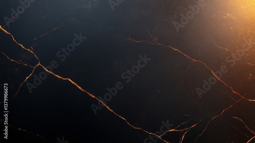 Close-up view of a black marble slab featuring striking gold veining, showcasing sophistication and luxury, with ample copy space for design needs