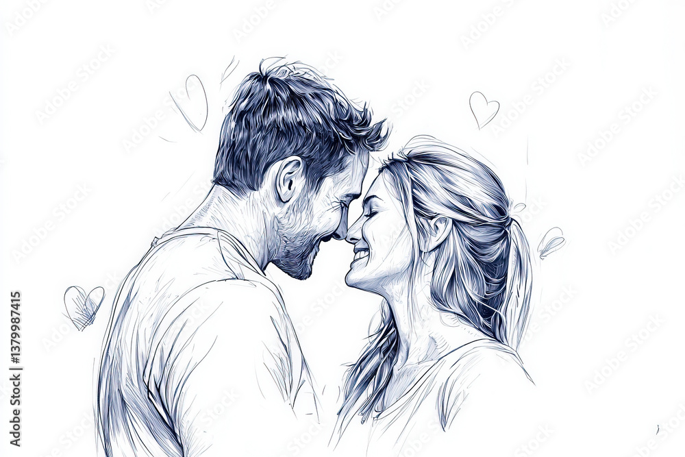 Fototapeta premium Couple sketch: A romantic depiction of a couple, highlighting their connection and emotion