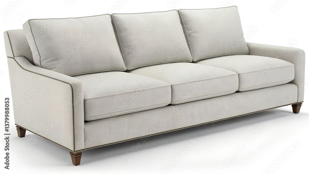 Fototapeta premium Sleek Light Gray Fabric Sofa on White Background