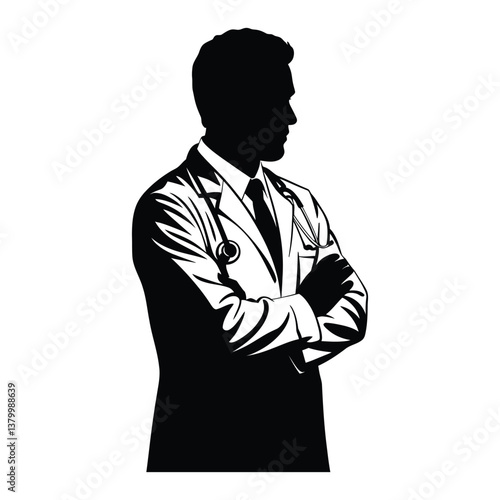 Doctor Silhouette, Vector, Icon, Logo, White Background.