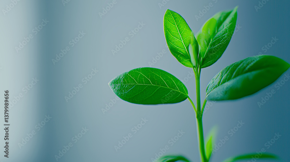 Obraz premium Fresh green leaves with vibrant texture and delicate veins symbolize growth and vitality in serene setting