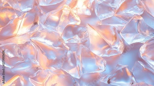 Clear Ice Cubes on a Light Background with Subtle Reflections