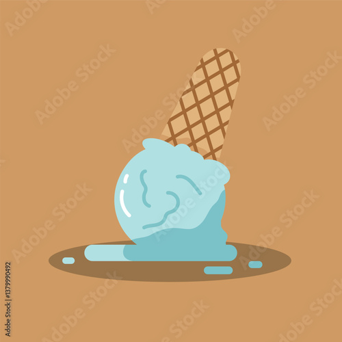 ice cream falls to the floor. ice cream melts and falls to the ground. flat design