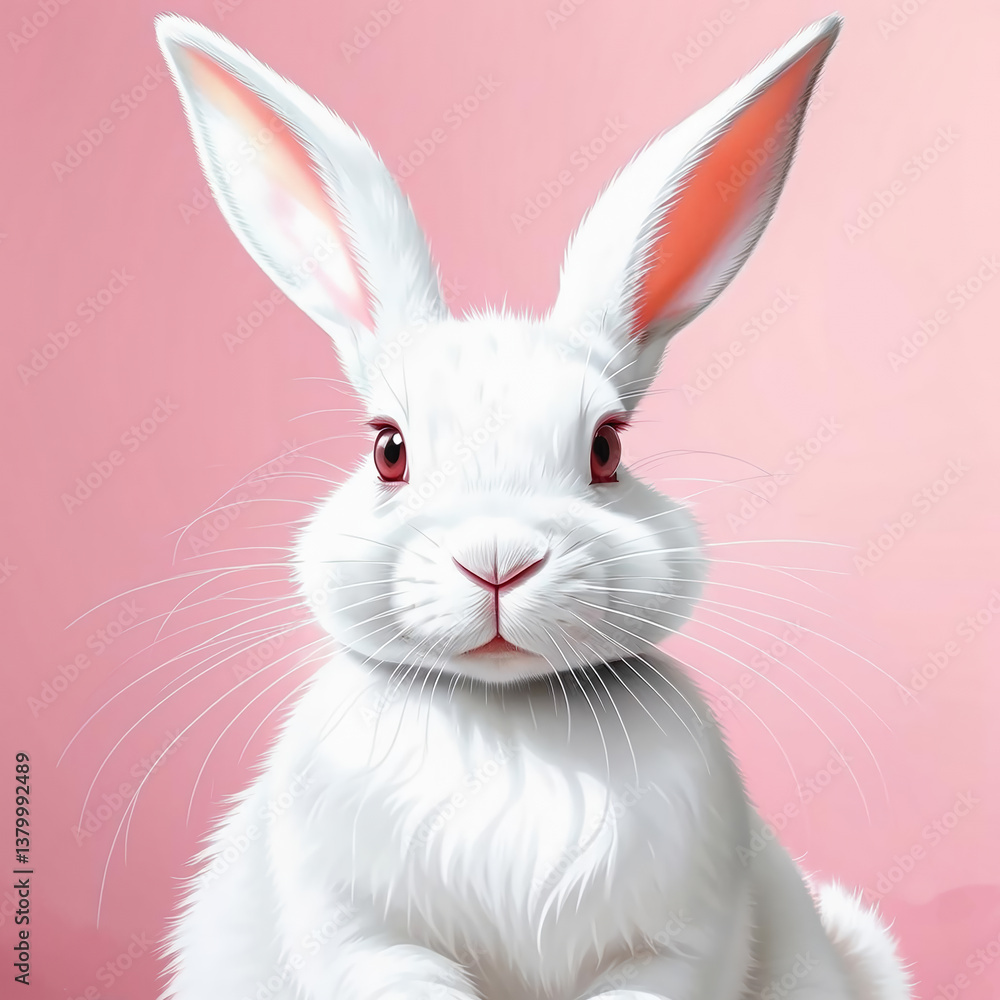 A cute, fluffy white rabbit. decoration for the Happy Easter spring holiday, illustration. artificial intelligence generator, AI, neural network image. background for the design. A cute, fluffy white rabbit. decoration for the Happy Easter spring holiday, illustration. artificial intelligence generator, AI, neural network image. background for the design.