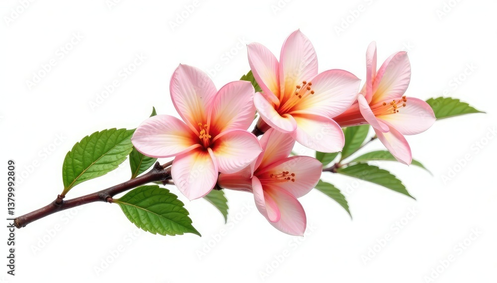 Fototapeta premium Branch with leaves and flowers isolated on white background, botanicals, garden