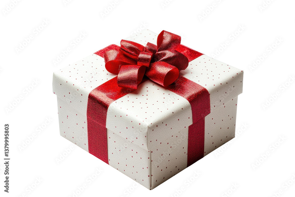 Fototapeta premium A beautifully wrapped gift box adorned with a vibrant red ribbon and bow awaiting celebration