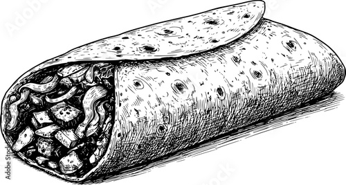 shawarma doner kebab engraving black and white outline
