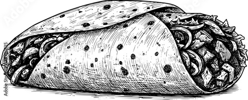 shawarma doner kebab engraving black and white outline
