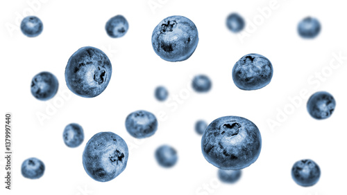 Splash blueberries in air. falling fruit isolated on transparent background.