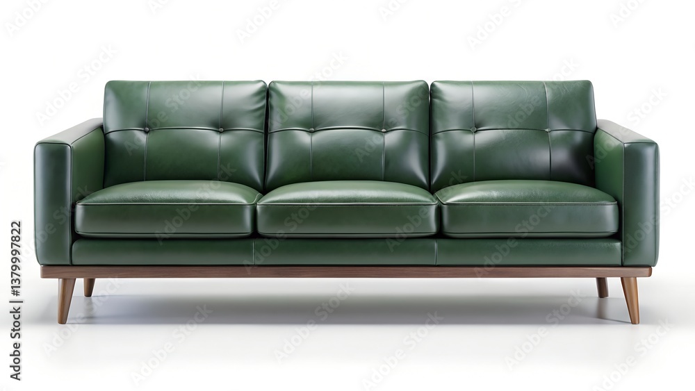 Elegant Forest Green Leather Sofa on White Background Elegant Forest Green Leather Sofa on White Background