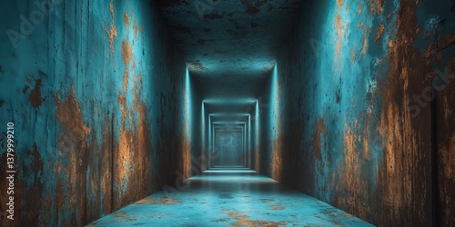 Dark grunge textured wall with faded blue and brown tones
