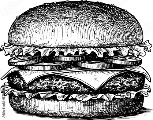 burger engraving black and white outline
