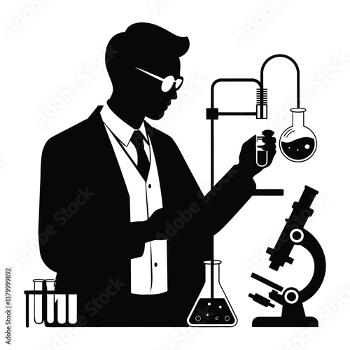 Physicist Silhouette, Vector, Icon, Logo, White Background.
