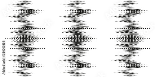 Black Halftone sound Waves flow seamless pattern. Modern grunge wall deco wallpaper print template design. Spectral sound frecuency vector illustration. EPS 10