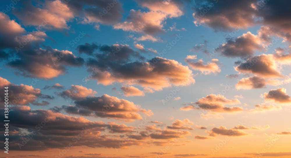 Obraz premium A vibrant display of clouds painted with the warm colors of the setting sun.