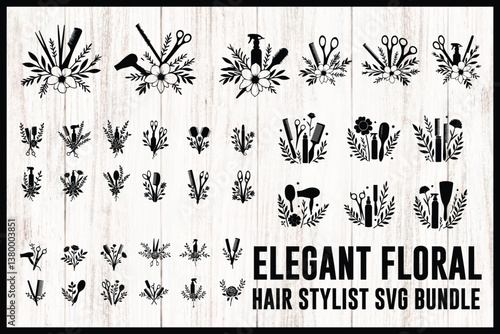  Elegant Floral Hair Stylist SVG Bundle | Barber & Salon Tools Clipart