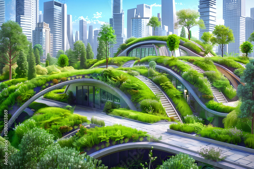 Green rooftops and vertical gardens redefine urban architecture, bringing nature into city. Balance of sustainability, innovation, and modern design enhances landscape