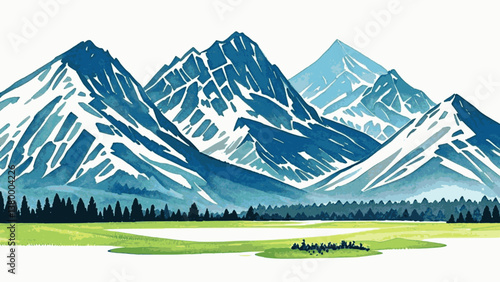 Stormy summits in gradient mountains isolated watercolor vector illustration svg