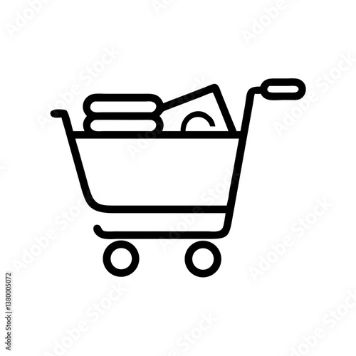 Shopping cart icon with groceries on a minimalistic background  
