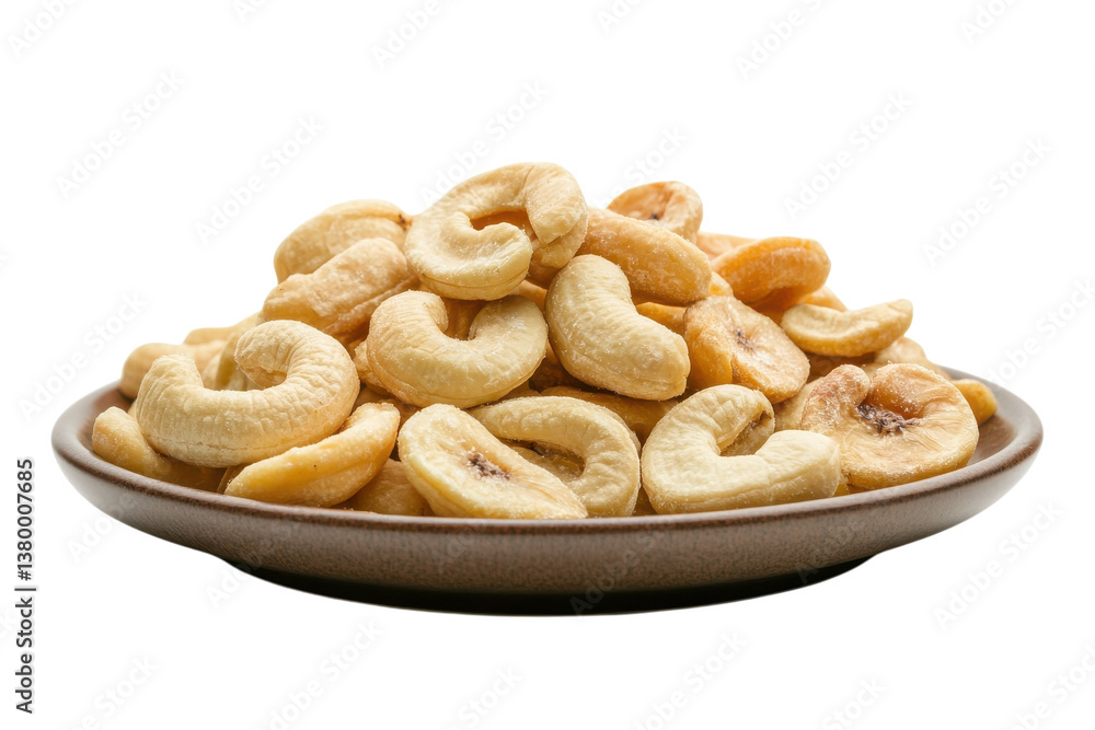 Fototapeta premium A vibrant collection of dried cashew nuts beautifully arranged on a rustic plate