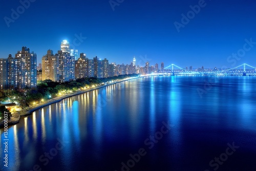 A scenic view of the George Washington Bridge, connecting New Jersey to New York, illuminated at night