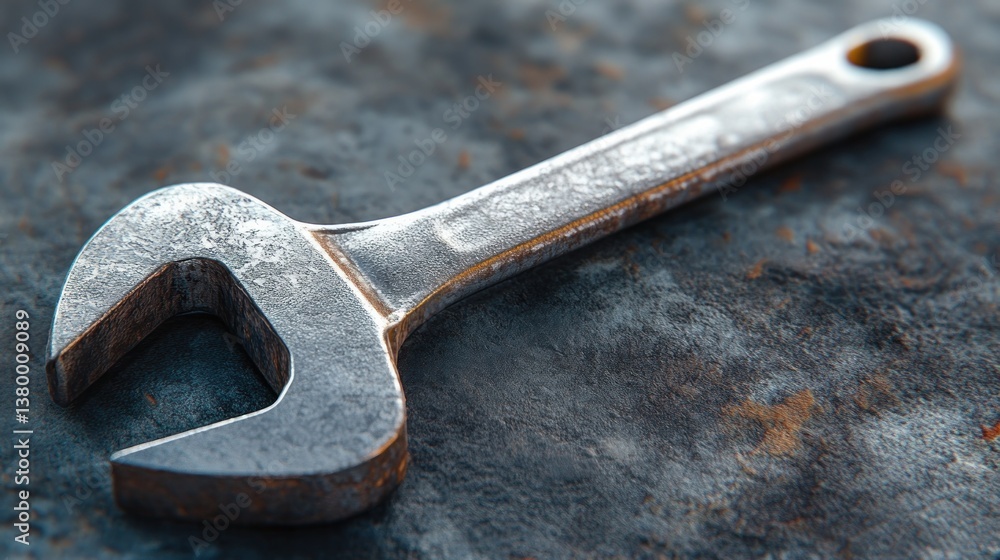 Rusty wrench on metal surface Rusty wrench on metal surface