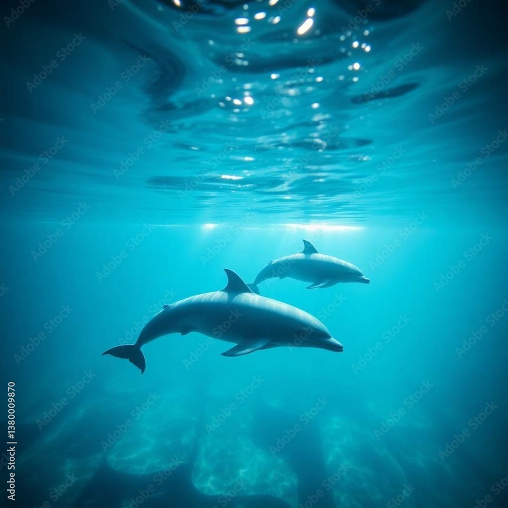 Fototapeta premium Clear photo of the sea with dolphins - technically flawless image