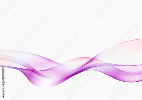 Abstract transparent ribbon of colored smoke. Realistic vector illustration of floating waveform. Dynamic curve translucent design element flowing in the air.