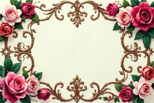 Intricate damask pattern with blooming roses & vines , floral pattern, wedding, roses