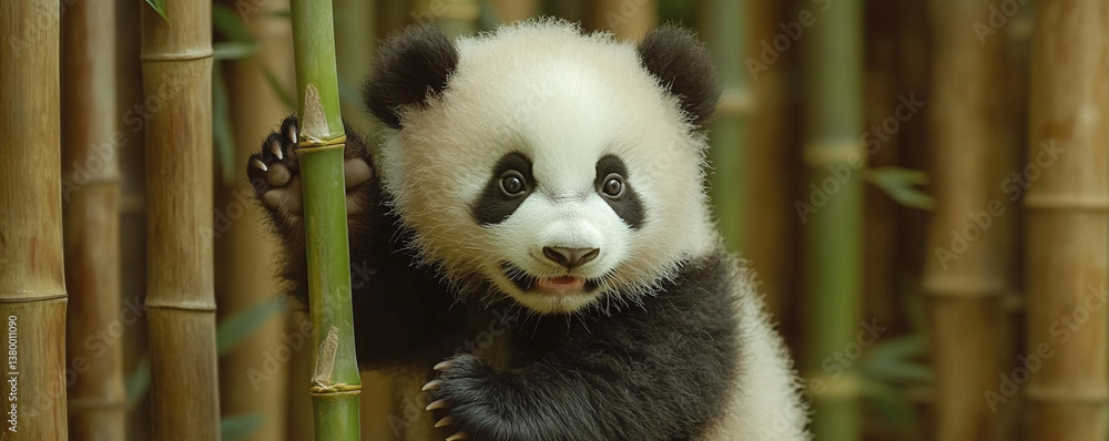 Obraz premium panda eating bamboo