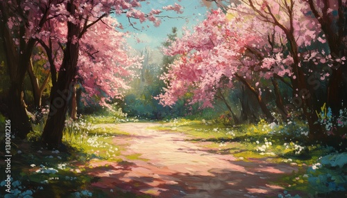 Vibrant Spring Pathway Surrounded by Fragrant Blooming Flowers