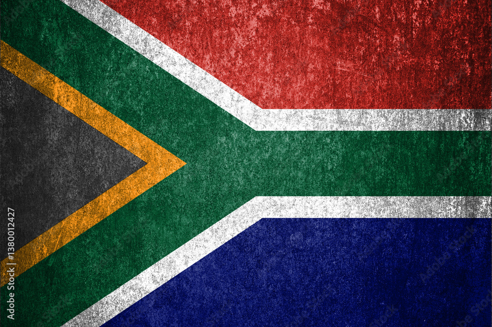 Fototapeta premium South Africa state flag on a metal surface. Dirty grunge South Africa flag.