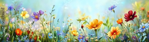 Vibrant Spring Garden with Colorful Blooming Flowers and Nature's Beauty