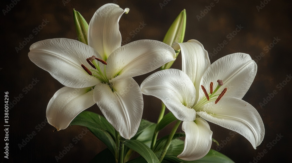 Fototapeta premium Elegant white lilies in close-up
