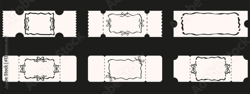 Set Goth style retro Ticket isolated black background. Gothic Ticket collection vector illustration. Perfect dramatic Ticket pack. EPS 10