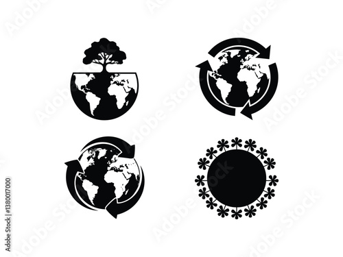 Eco-Friendly Earth Silhouettes: Global Sustainability Icons