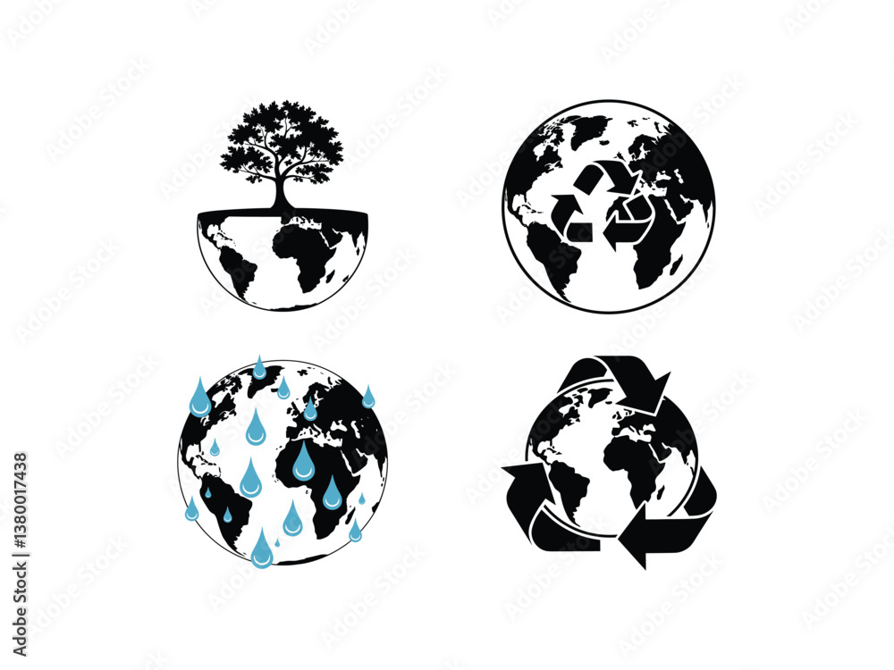 Obraz premium Eco-Friendly Earth Silhouettes: Global Sustainability Icons