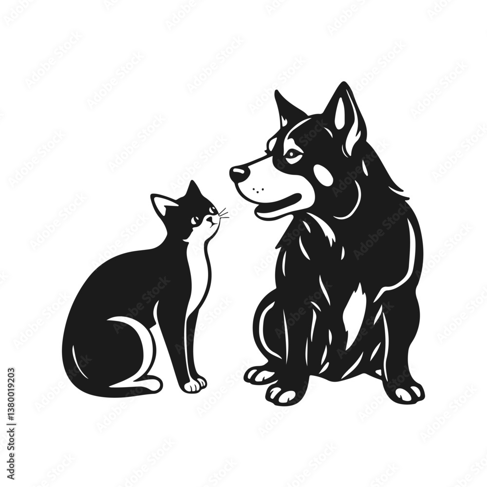 Cat and dog. Vector illustration of pets, emblem for pets Cat and dog. Vector illustration of pets, emblem for pets