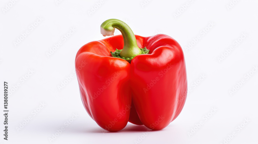 A vibrant red bell pepper stands alone against a white background, highlighting its rich color and distinctive form. Perfect for adding flavor and nutrition to various dishes A vibrant red bell pepper stands alone against a white background, highlighting its rich color and distinctive form. Perfect for adding flavor and nutrition to various dishes