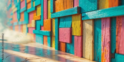 Colorful Wooden Block Background Texture.